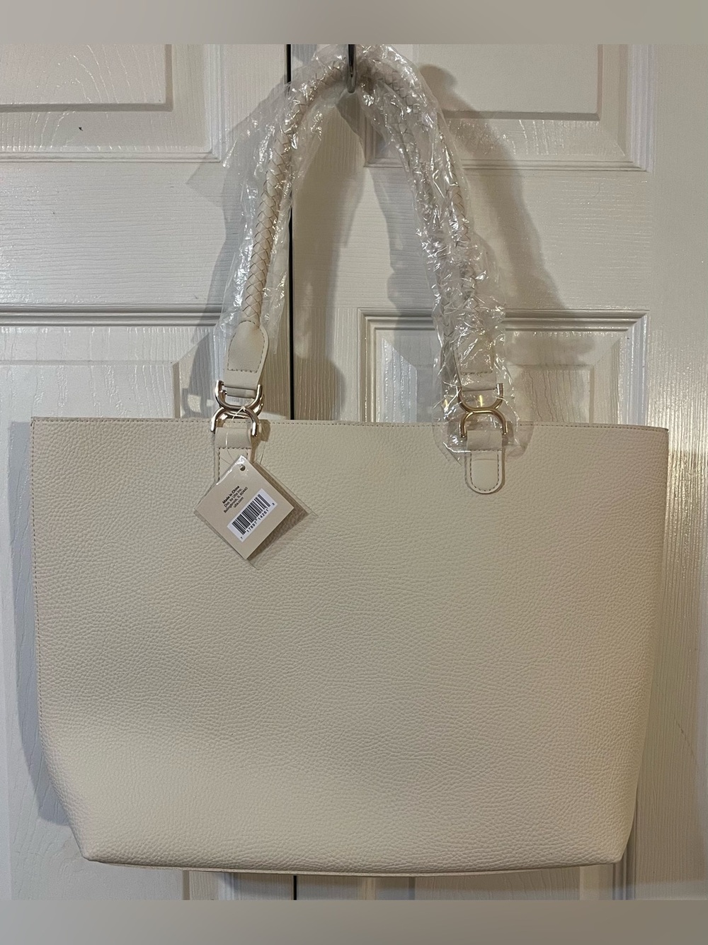 Ulta Beauty Pebbled Cream Tote Faux Leather Braided Handle/Gold Hardware NWT’s